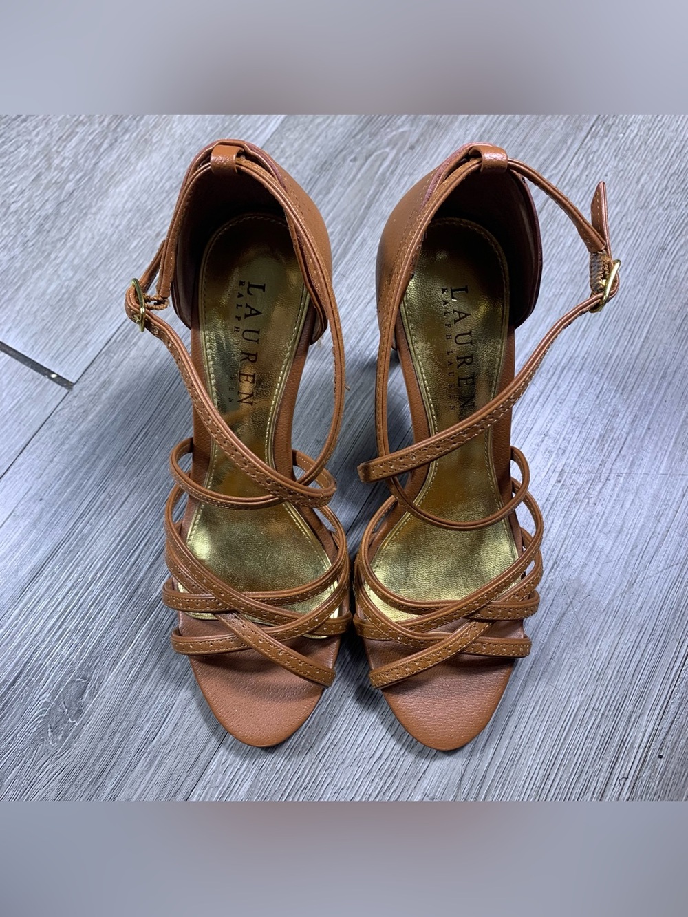Lauren Ralph Lauren Brown Leather Strappie Healed Sandals size 5